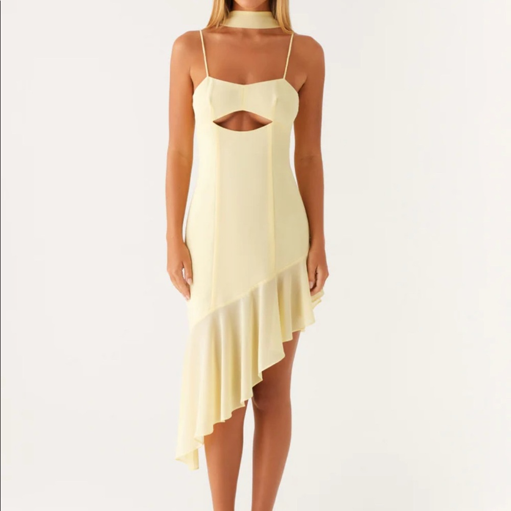 Peppermayo Asymmetrical Yellow Midi Dress